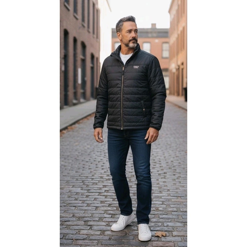L.L.Bean Mountain Classic Puffer Jacket Men XLT Black Insulated Full Zip Coat